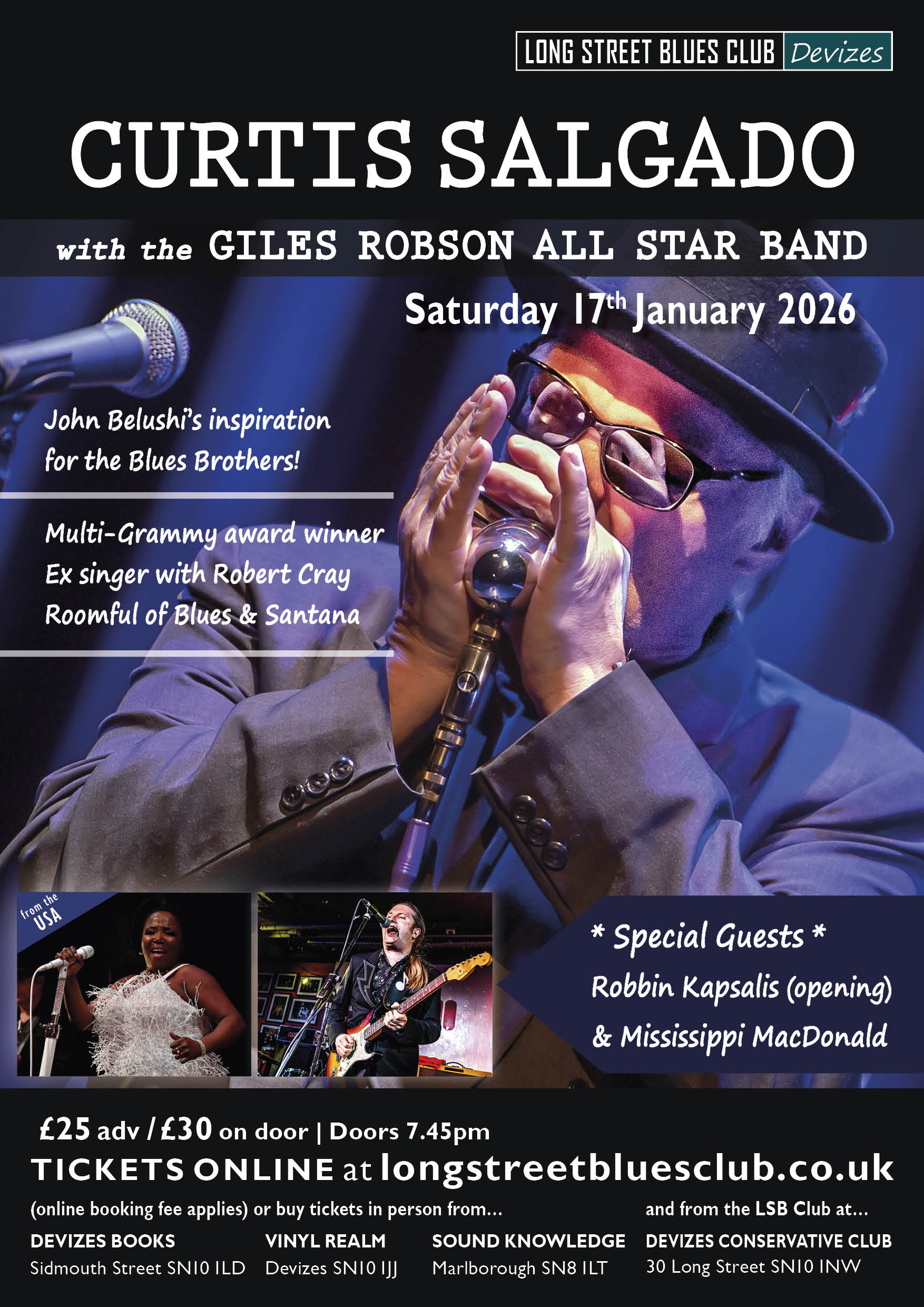 Curtis Salgado on stage playing harmonica